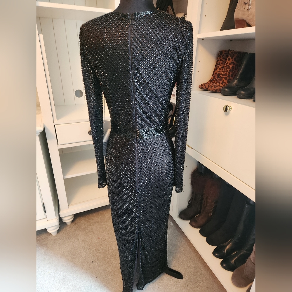 Mac Duggal Sparkling Black Midi Dress - Picture 8 of 9